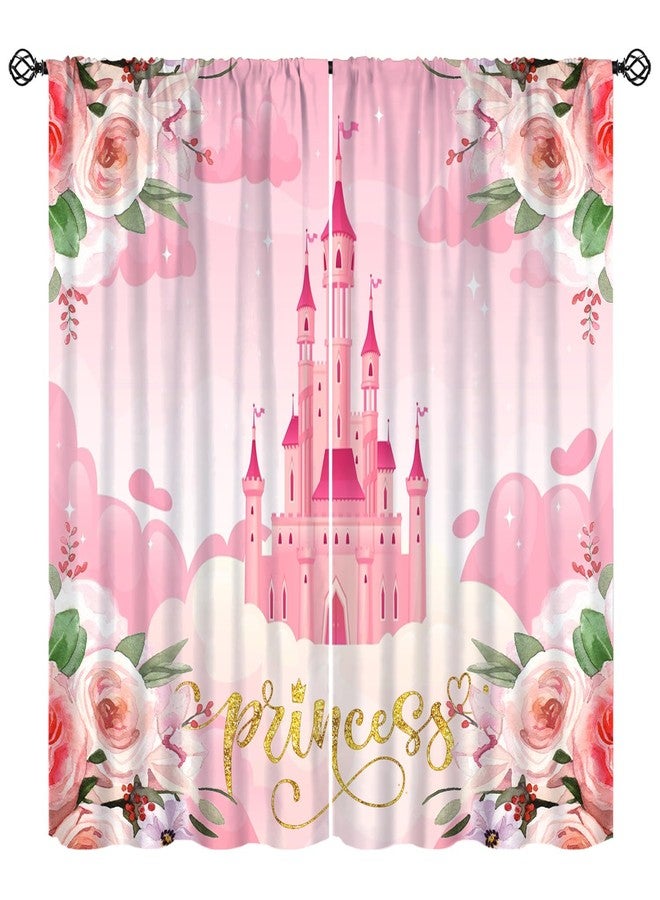 KANEPE Princess Curtain, Pink Castle Rose Flower Decoration Window Treatments, Rod Pocket Thermal Insulated Drapes 2 Panels Set for Girl Bedroom Nursery Classroom, 42" W x 45" L【Decor】 - Image 1
